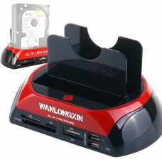 WANLONGXIN WLX-875J All in 1 2.5"3.5" Dual Slots USB2.0 SATA IDE HDD Docking Station Card Reader (US Plug)